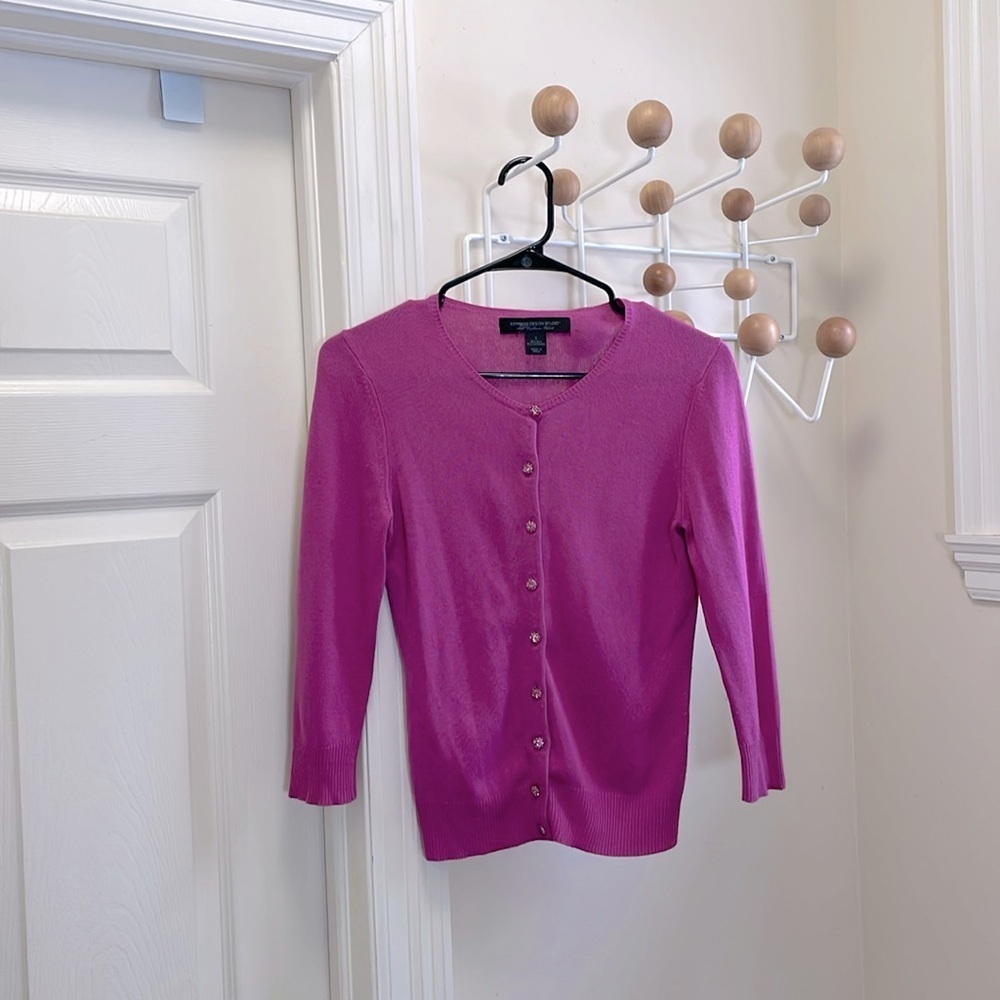 Express Design Studio - Y2K Cashmere Classic Cardigan Button Down - Purple - S